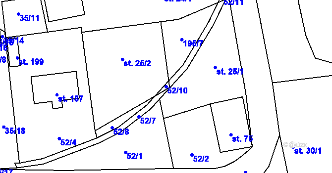 Parcela st. 52/10 v KÚ Purkarec, Katastrální mapa