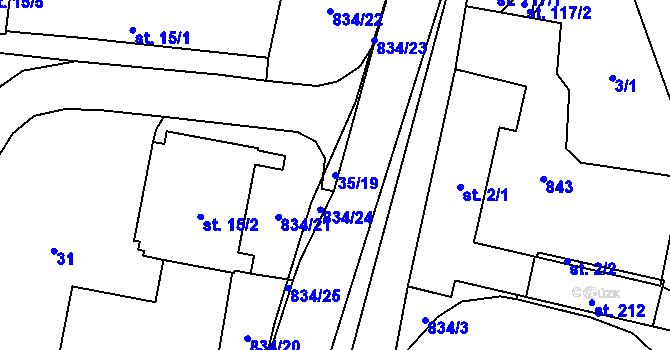 Parcela st. 35/19 v KÚ Purkarec, Katastrální mapa