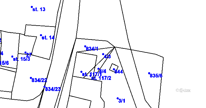 Parcela st. 4/3 v KÚ Purkarec, Katastrální mapa