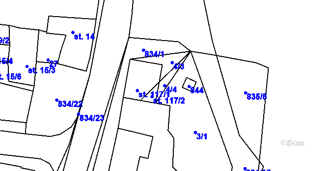 Parcela st. 4/4 v KÚ Purkarec, Katastrální mapa