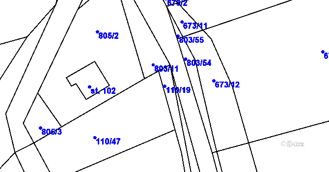 Parcela st. 110/19 v KÚ Purkarec, Katastrální mapa