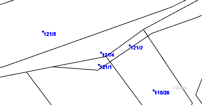Parcela st. 121/4 v KÚ Purkarec, Katastrální mapa
