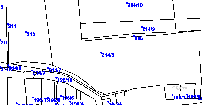 Parcela st. 214/8 v KÚ Purkarec, Katastrální mapa