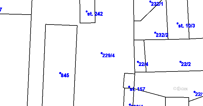 Parcela st. 229/4 v KÚ Purkarec, Katastrální mapa