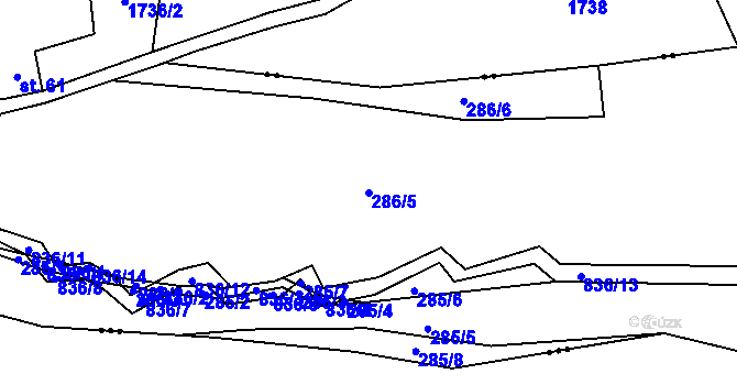 Parcela st. 286/5 v KÚ Purkarec, Katastrální mapa