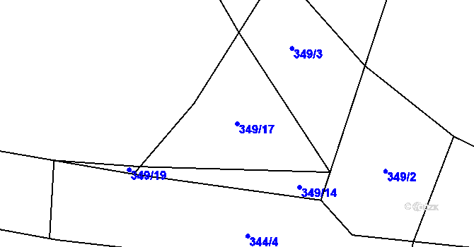 Parcela st. 349/17 v KÚ Purkarec, Katastrální mapa
