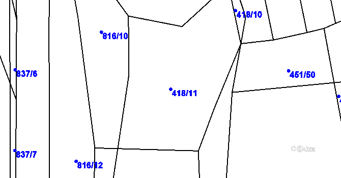 Parcela st. 418/11 v KÚ Purkarec, Katastrální mapa