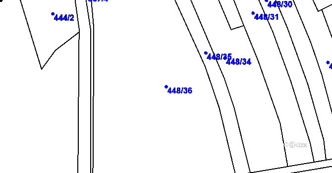 Parcela st. 448/36 v KÚ Purkarec, Katastrální mapa