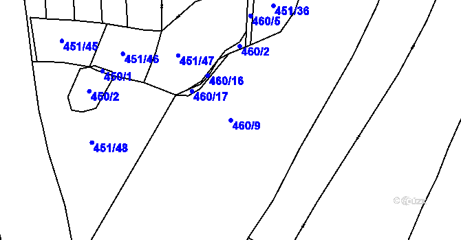 Parcela st. 460/9 v KÚ Purkarec, Katastrální mapa