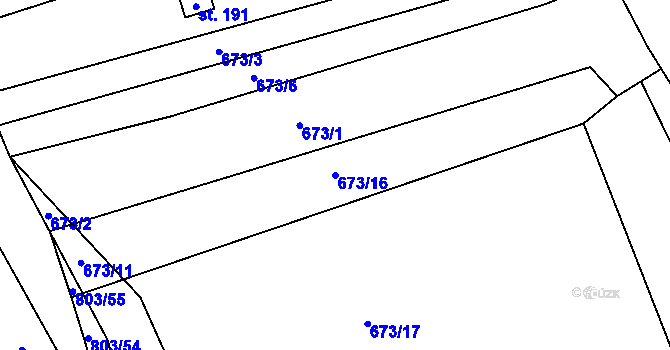 Parcela st. 673/16 v KÚ Purkarec, Katastrální mapa