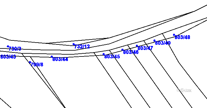 Parcela st. 803/45 v KÚ Purkarec, Katastrální mapa