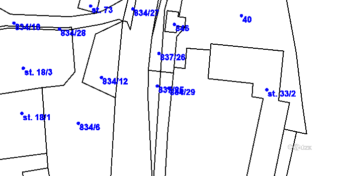 Parcela st. 834/29 v KÚ Purkarec, Katastrální mapa