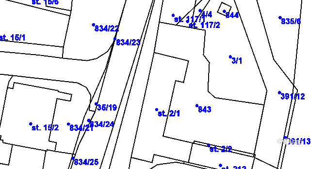 Parcela st. 2 v KÚ Purkarec, Katastrální mapa