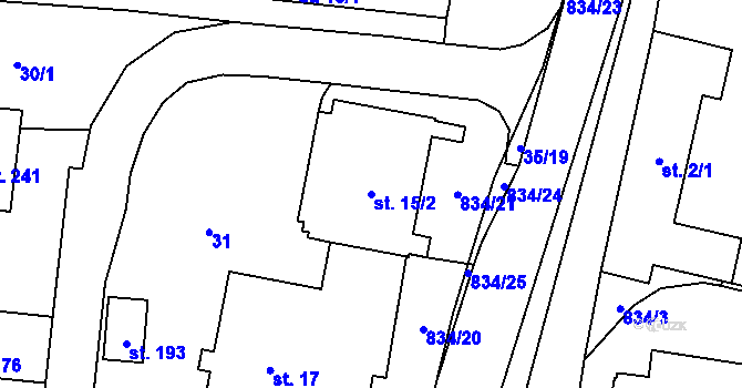 Parcela st. 15/2 v KÚ Purkarec, Katastrální mapa