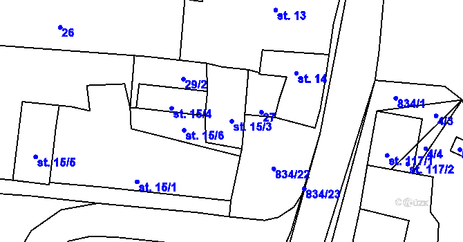 Parcela st. 15/3 v KÚ Purkarec, Katastrální mapa
