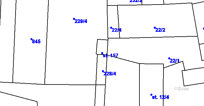 Parcela st. 157 v KÚ Purkarec, Katastrální mapa
