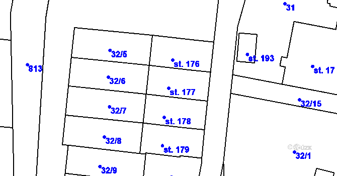 Parcela st. 177 v KÚ Purkarec, Katastrální mapa
