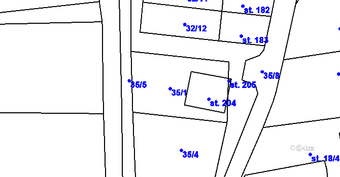 Parcela st. 35/1 v KÚ Purkarec, Katastrální mapa