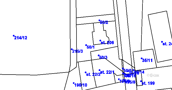 Parcela st. 50/1 v KÚ Purkarec, Katastrální mapa