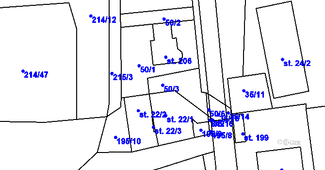 Parcela st. 50/3 v KÚ Purkarec, Katastrální mapa