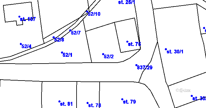 Parcela st. 52/2 v KÚ Purkarec, Katastrální mapa