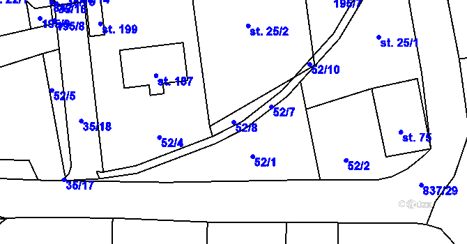 Parcela st. 52/8 v KÚ Purkarec, Katastrální mapa