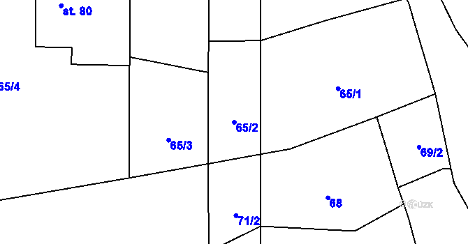 Parcela st. 65/2 v KÚ Purkarec, Katastrální mapa