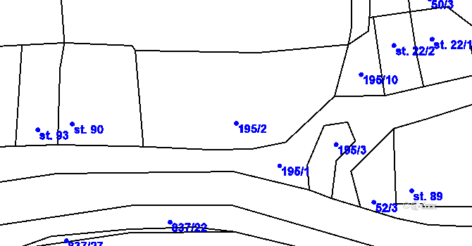 Parcela st. 195/2 v KÚ Purkarec, Katastrální mapa