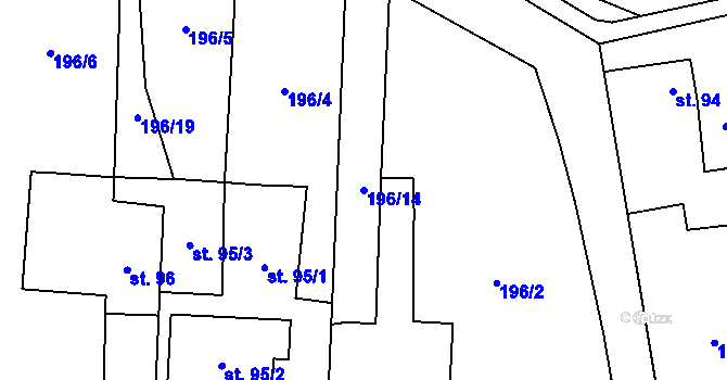 Parcela st. 196/14 v KÚ Purkarec, Katastrální mapa