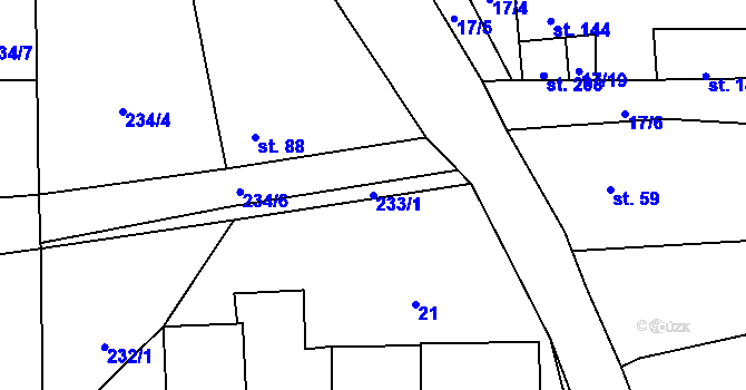 Parcela st. 233/1 v KÚ Purkarec, Katastrální mapa