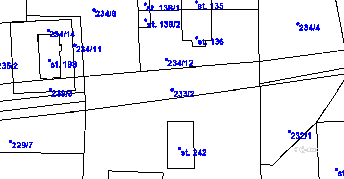 Parcela st. 233/2 v KÚ Purkarec, Katastrální mapa
