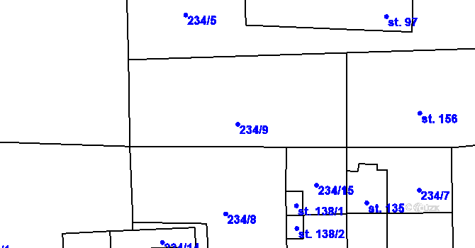 Parcela st. 234/9 v KÚ Purkarec, Katastrální mapa