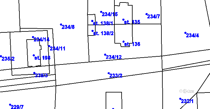 Parcela st. 234/12 v KÚ Purkarec, Katastrální mapa