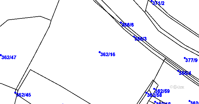 Parcela st. 362/16 v KÚ Purkarec, Katastrální mapa