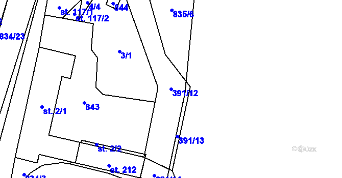 Parcela st. 391/12 v KÚ Purkarec, Katastrální mapa