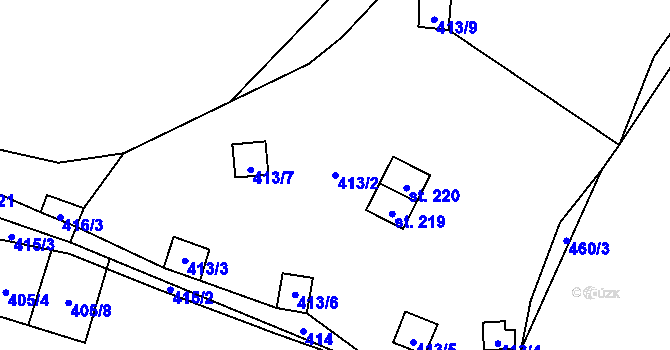 Parcela st. 413/2 v KÚ Purkarec, Katastrální mapa