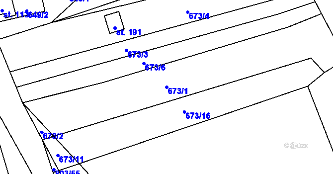 Parcela st. 673/1 v KÚ Purkarec, Katastrální mapa