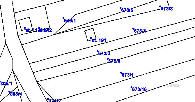 Parcela st. 673/3 v KÚ Purkarec, Katastrální mapa