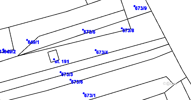 Parcela st. 673/4 v KÚ Purkarec, Katastrální mapa