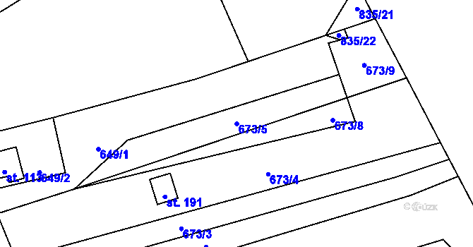 Parcela st. 673/5 v KÚ Purkarec, Katastrální mapa