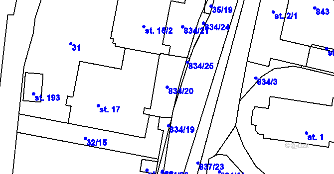 Parcela st. 834/20 v KÚ Purkarec, Katastrální mapa