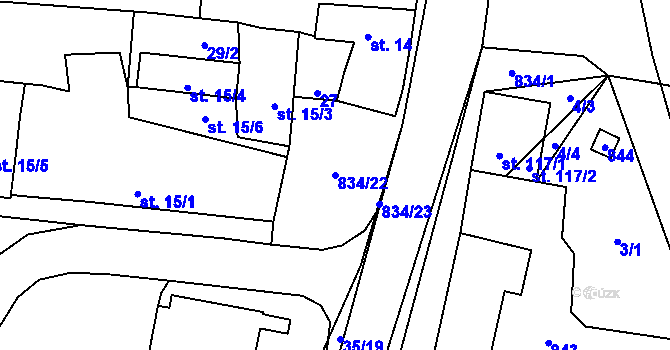 Parcela st. 834/22 v KÚ Purkarec, Katastrální mapa