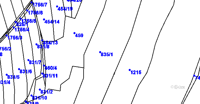 Parcela st. 835/1 v KÚ Purkarec, Katastrální mapa