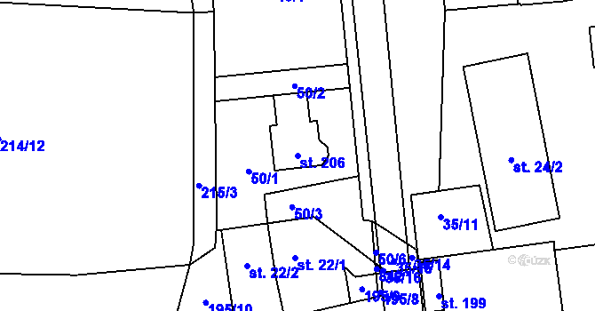 Parcela st. 206 v KÚ Purkarec, Katastrální mapa