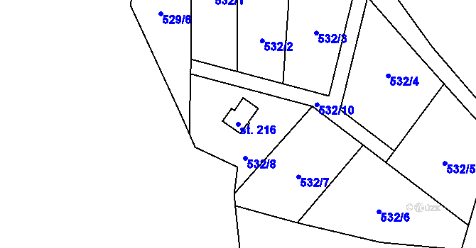 Parcela st. 216 v KÚ Purkarec, Katastrální mapa