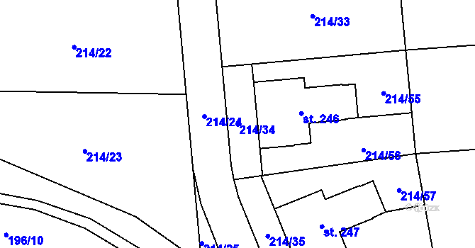 Parcela st. 214/34 v KÚ Purkarec, Katastrální mapa