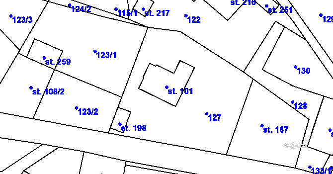 Parcela st. 101 v KÚ Pustá Kamenice, Katastrální mapa