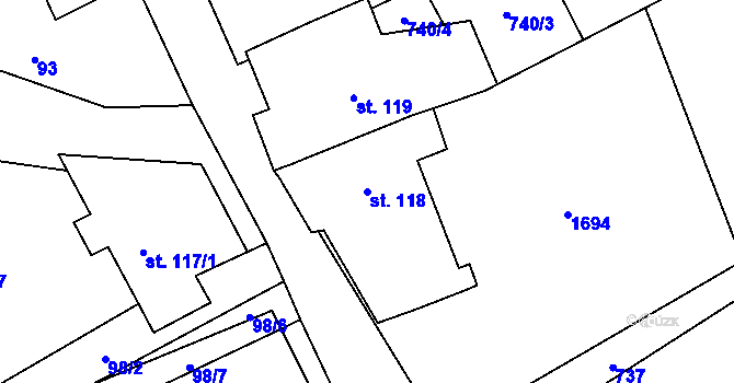 Parcela st. 118 v KÚ Pustá Kamenice, Katastrální mapa
