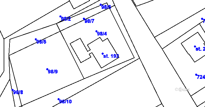 Parcela st. 192 v KÚ Pustá Kamenice, Katastrální mapa