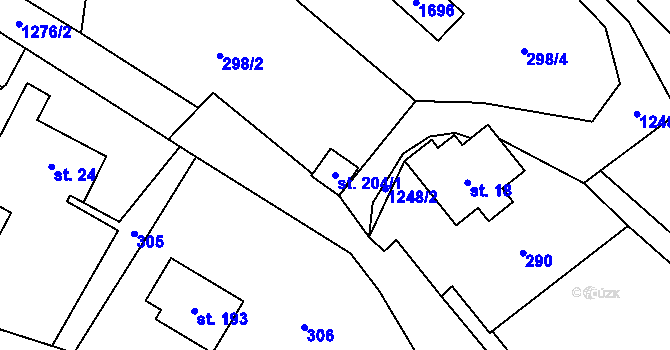 Parcela st. 204/1 v KÚ Pustá Kamenice, Katastrální mapa